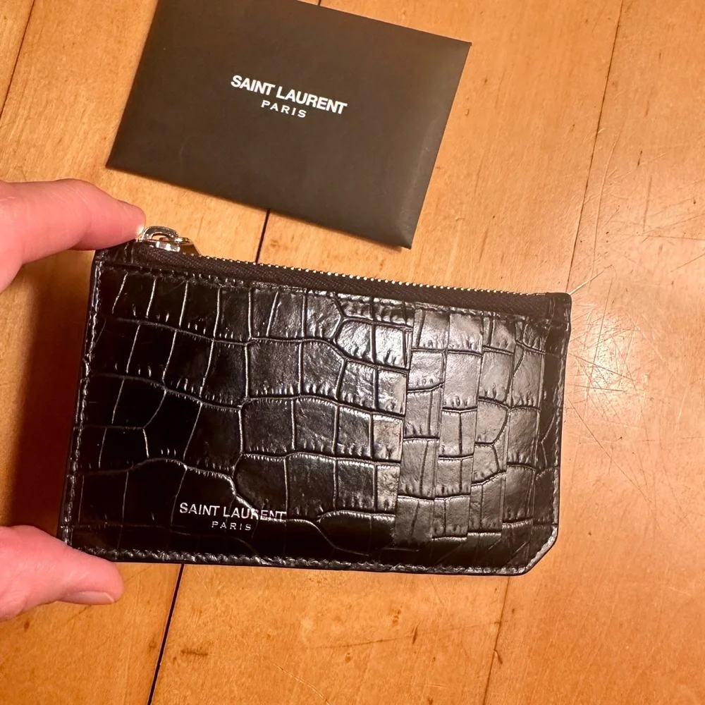 Saint Laurent Black Croc-Embossed card holder/wallet - Picture 3 of 16